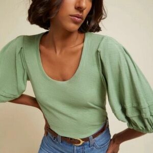 Nation LTD Nigella balloon puff sleeve blouse top green